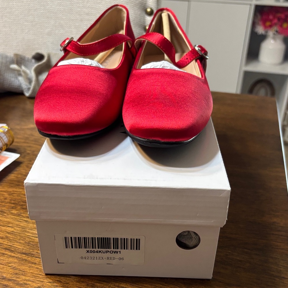 Elegant Red Mary Jane Flats by - Picture 2 of 2